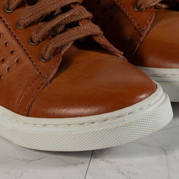 Vince Camuto Cowon Cognac Cow Analine Brown Leather Court Sneaker Boys 11.5 - Picture 9 of 12